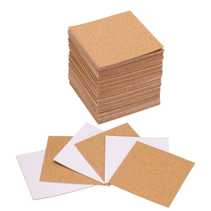 80pcs Self Adhesive Cork Coasters Cork Mats Cork, Square - Wood