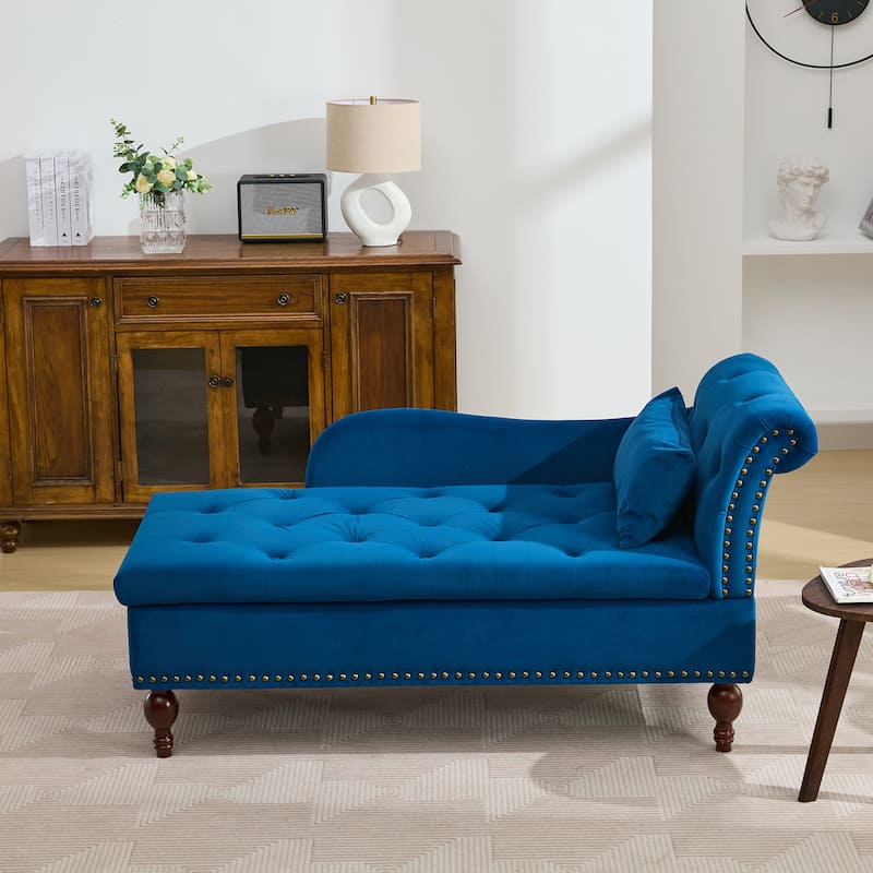 Velvet Chaise Lounge with a Storage Function, Tufted Cushions & Nailheads