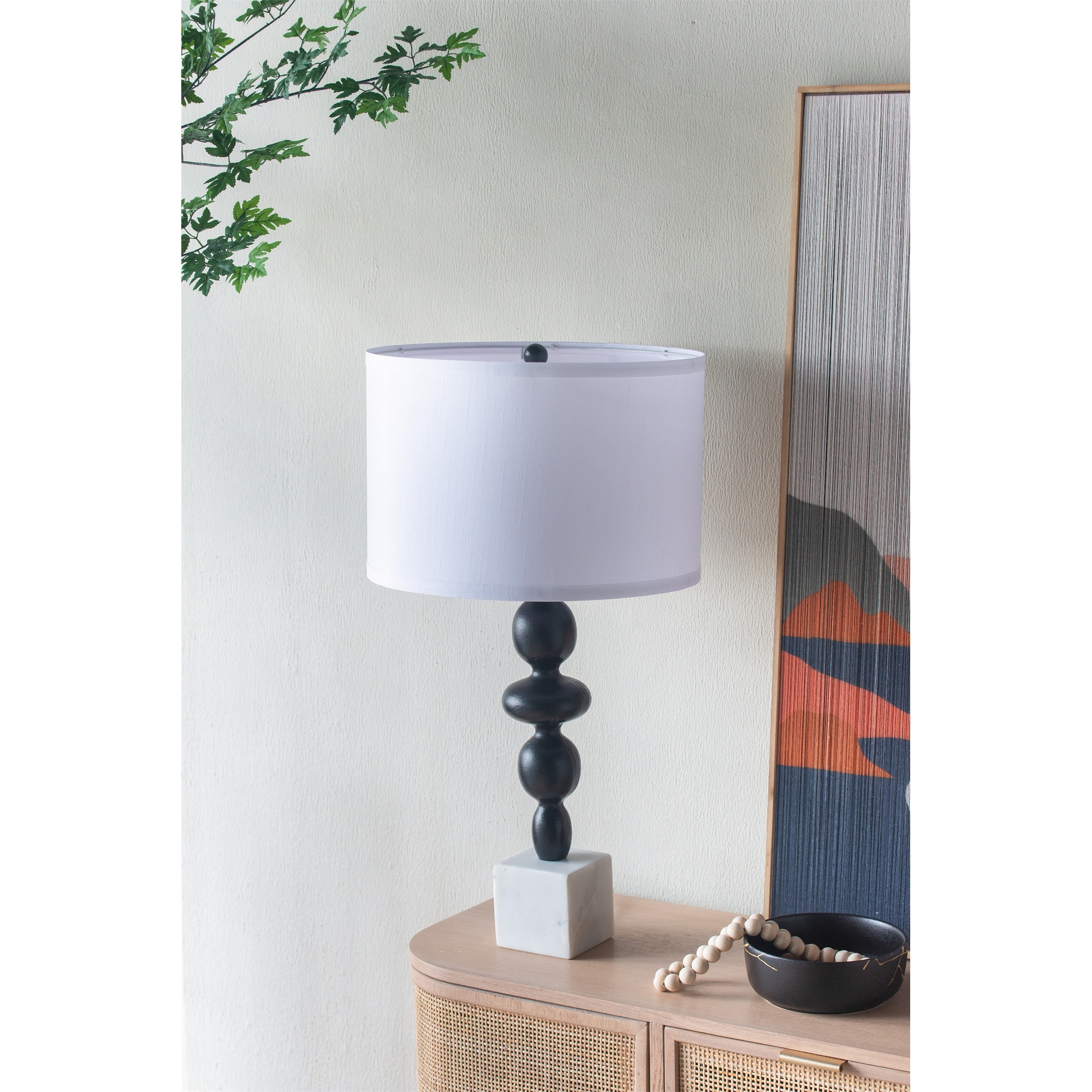 D15x29.5" Black and White Table Lamp with Round Four Tiered Body