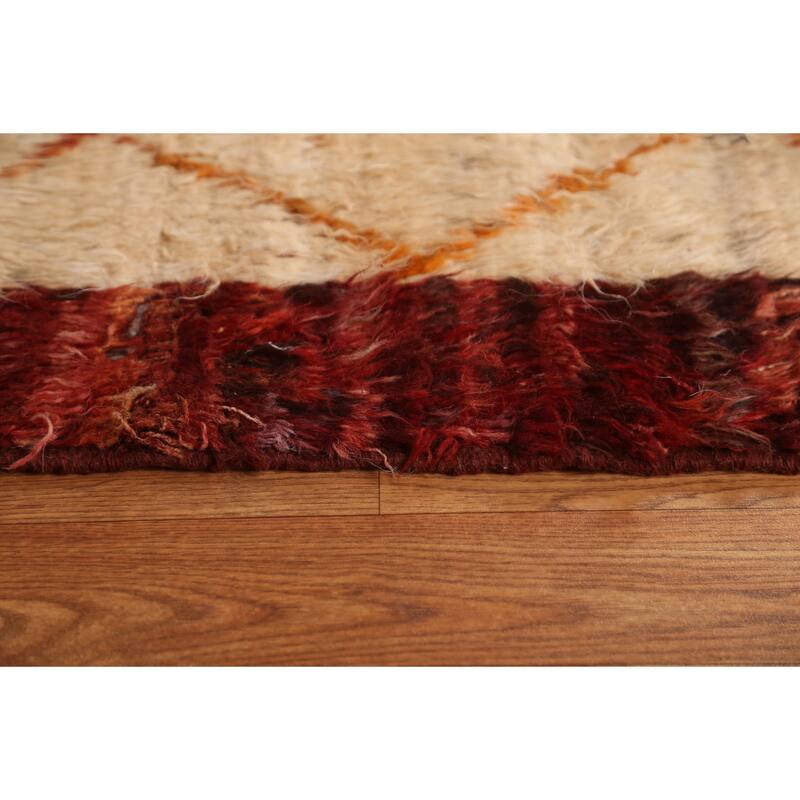 Hand Knotted Oriental 100% Wool Carpet Modern Tribal Red Moroccan Area Rug - 9' 10'' X 6' 10''