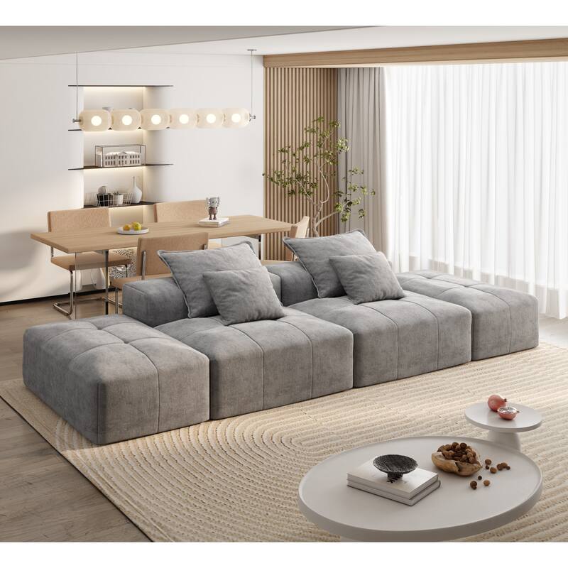 Modern Oversized Modular Chenille Sectional Sofa with 2 Ottomans and 2 Seat, 4 Pillows for Living Room - Grey