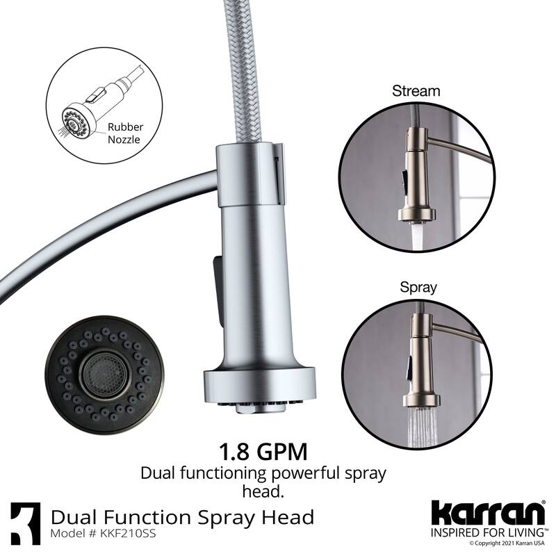 Karran All in One Apron Front Quartz 34 in. Double Bowl 50/50 Kitchen Sink in White with Faucet KKF210 in Stainless Steel