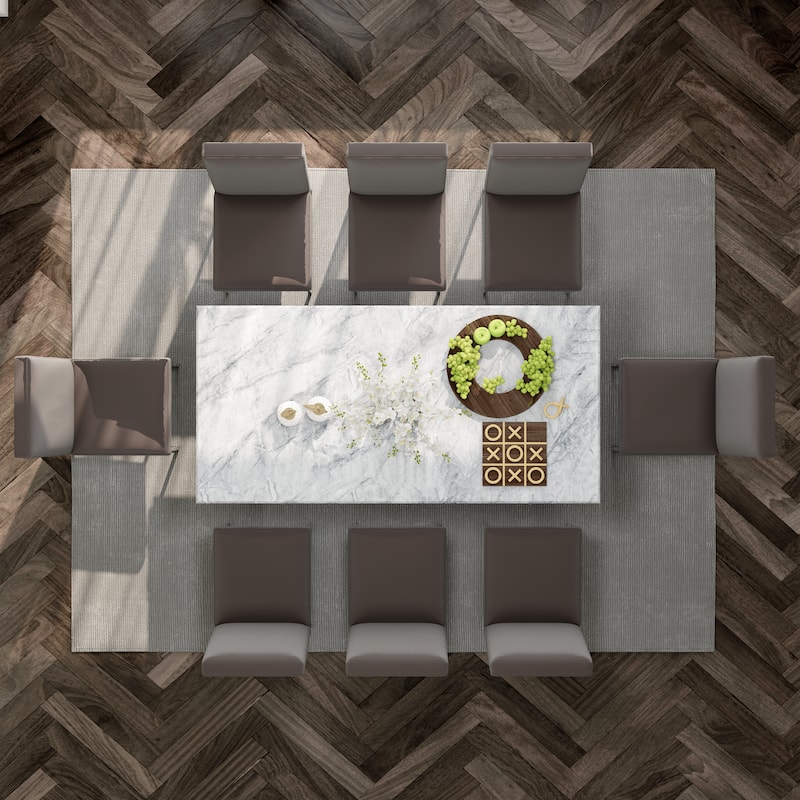 White and Gold Dining Room Table Set with 72 inch Table and White PU Leather Dining Chairs