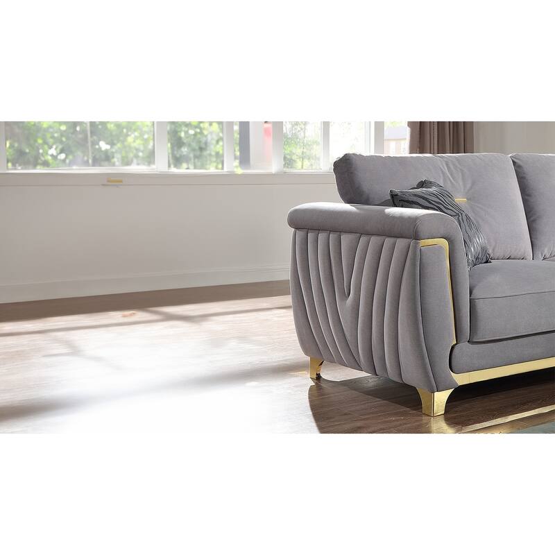 Contemporary Style Upholstery Loveseat Made With Wood In Gold Accent & Gray