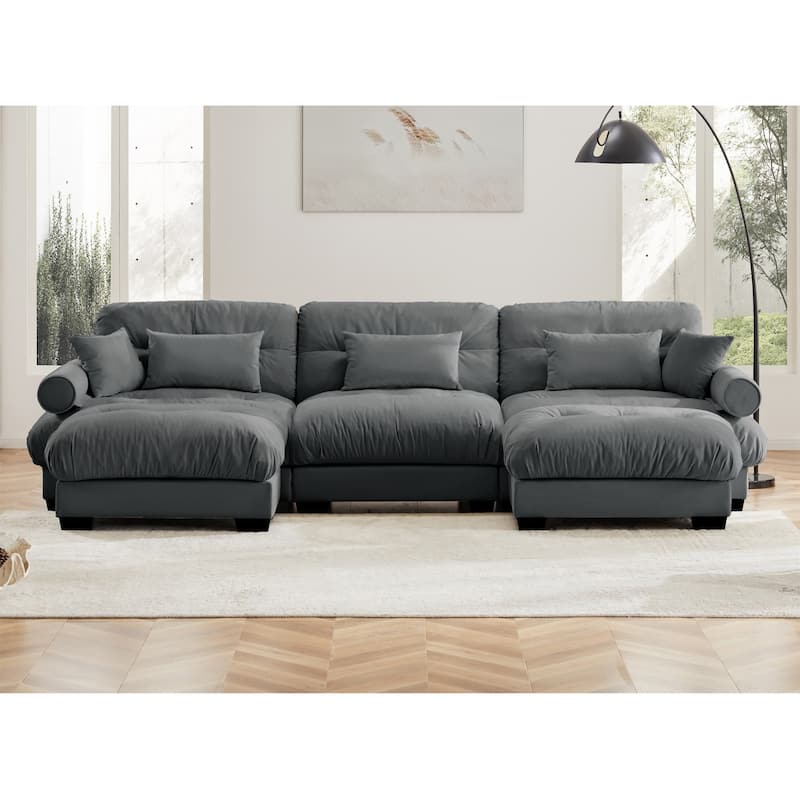 Modern Reversible 3-Seat Modular Sectional Corner Sofa Couch with Waist Pillows - Grey