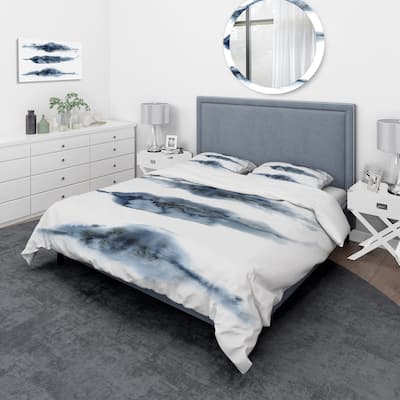 Designart 'Abstract Of Dark Blue Clouds VII' Modern Duvet Cover Set