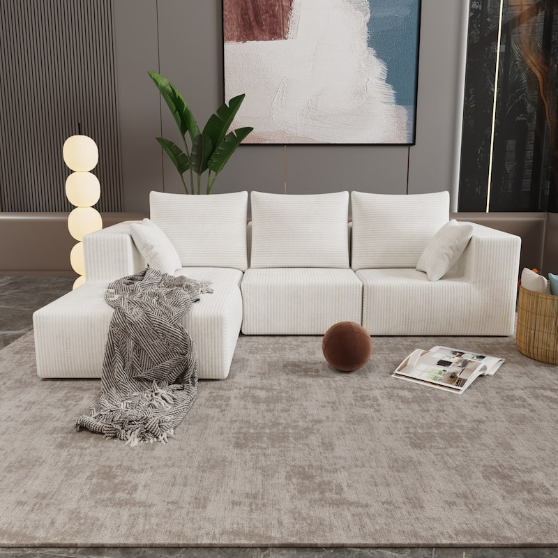 Beige Fabric & Foam Sofa, 107x39x26 inches, 152 Pounds, Multiple Combinations