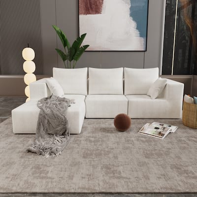 Beige Fabric & Foam Sofa, 107x39x26 inches, 152 Pounds, Multiple Combinations