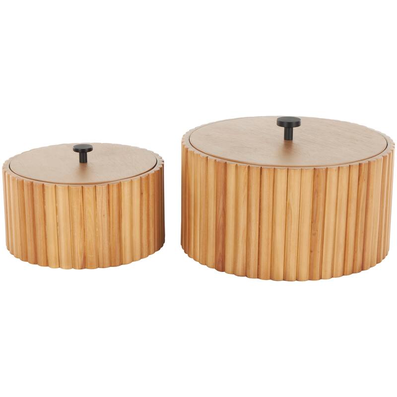 Wooden Handmade Slatted Box with Lids - Set of 2 Brown - Roche River Decor - 8"W x 8"L x 5"H