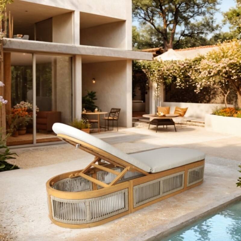 78.8" Acacia Wood Lounger Elegant Daybed with Adjustable Recline and Rope Design