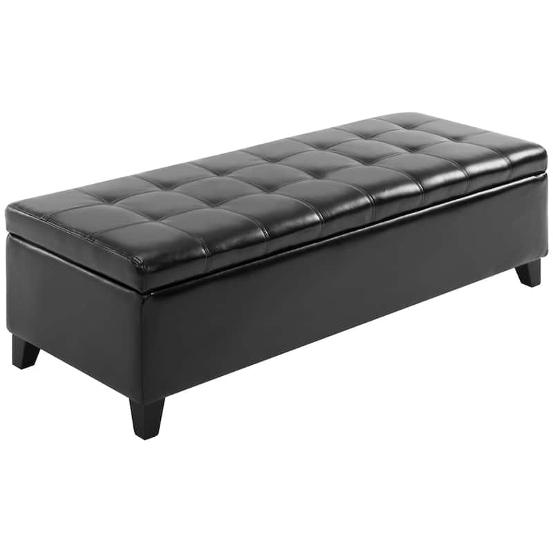 Black Leather Storage Bench End of Bed Bench for Bedroom, Rustic Dining Bench Vanity Bench Indoor Bench