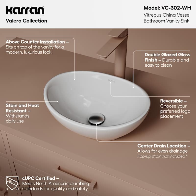 Karran Valera 16" Vitreous China Vessel Bathroom Sink in White