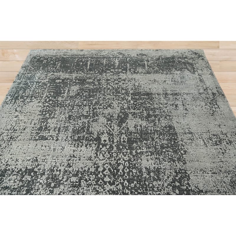 Hand Knotted Wool Transitional Oriental Area Rug Tone on Tone Gray - 8' x 9' 11''