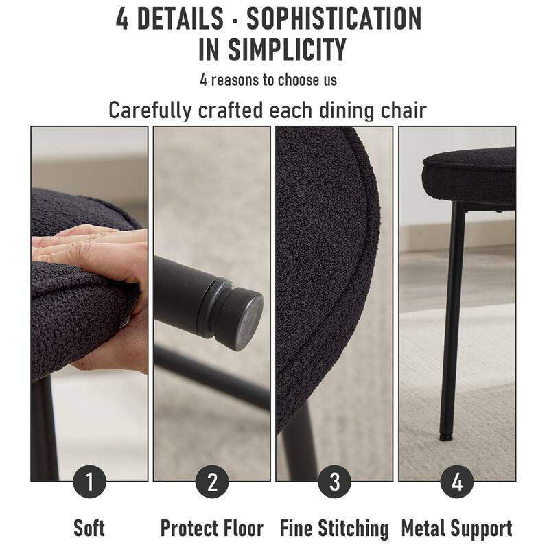 XINMICS Dining Chairs with Curved Backrest, Modern Fabric Upholstered Boucle Kitchen Dining Room Chairs Set of 2/4/6