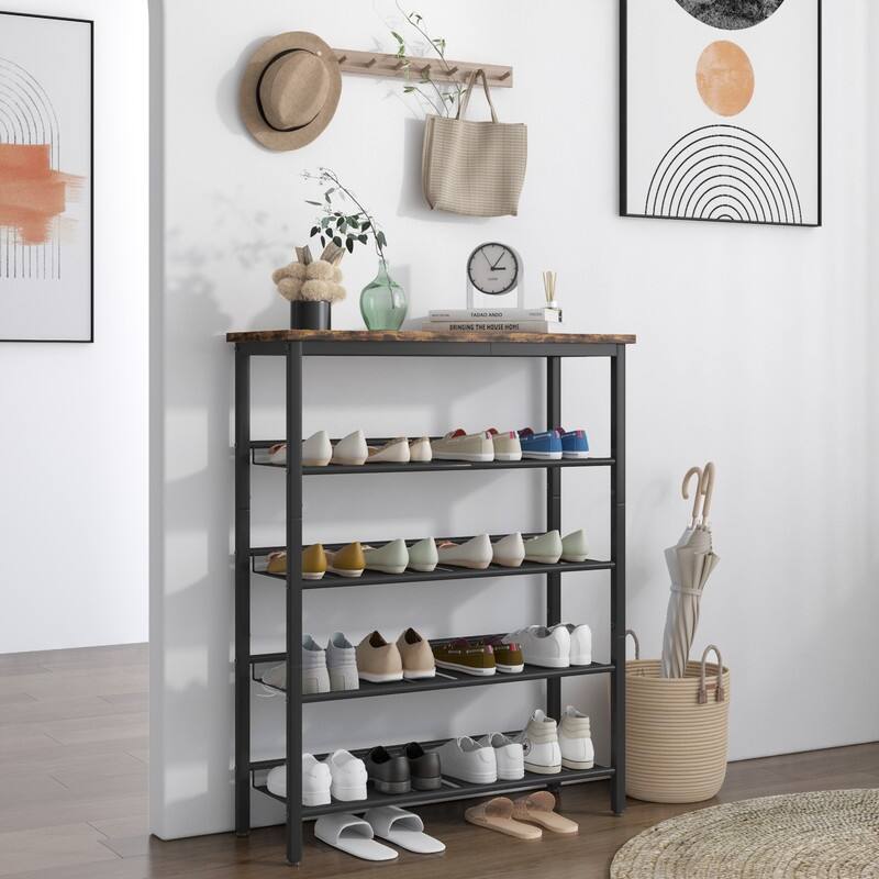 Industrial Shoe Rack, 5-layer 20-24 Pairs Shoes Shelf Organizer with 4 ...