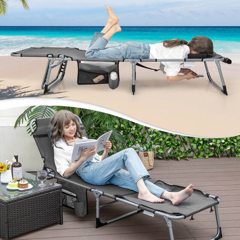 Costway Outdoor Folding Chaise 5-Position Lounge Chair with Face Hole - See Details