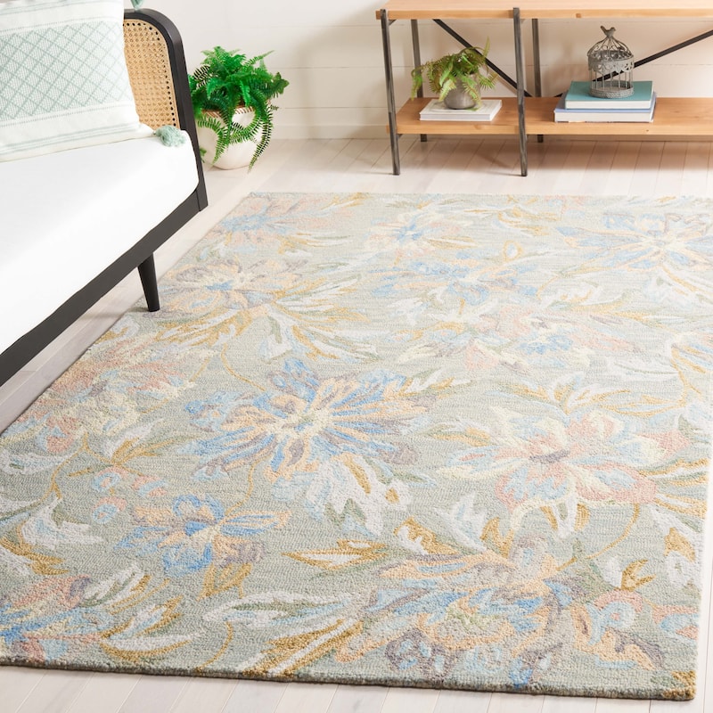 SAFAVIEH Handmade Jardin Sanni Floral Wool Rug - 4' x 6' - Grey/Blue