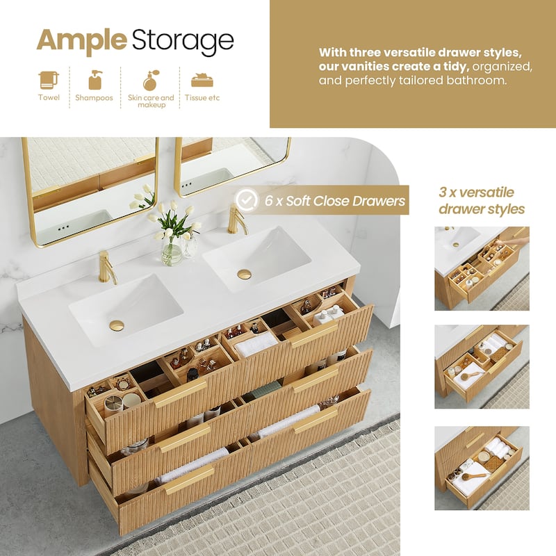 Santarem Double Vanity with Pure White Quartz Stone Top without Mirror