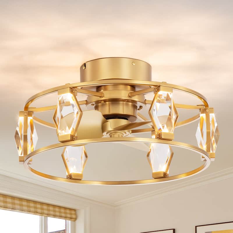 20.8" Flush Mount Crystal Ceiling Fan with Dimmable LED Light and Remote