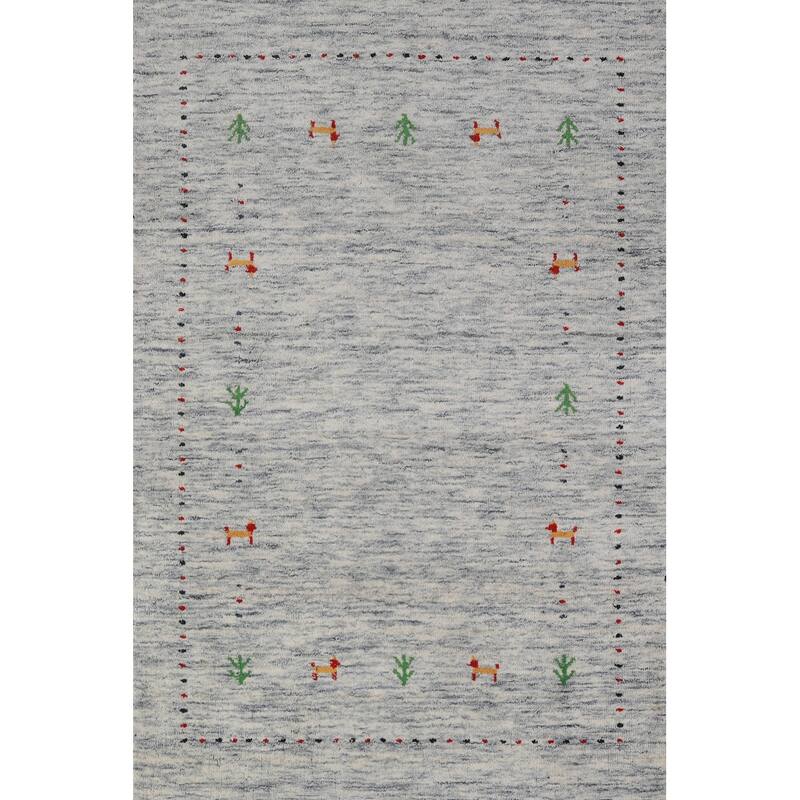 Hand Knotted Oriental 100% Wool Carpet Tribal Stripe Beige & Ivories Gabbeh Area Rug - 4' 9'' X 3' 0''