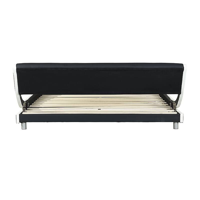 Queen Faux Leather Bed Frame with RGB LED Lighting, Remote/App Control, Wood Slat Support, Curved Design, No Box Spring Need