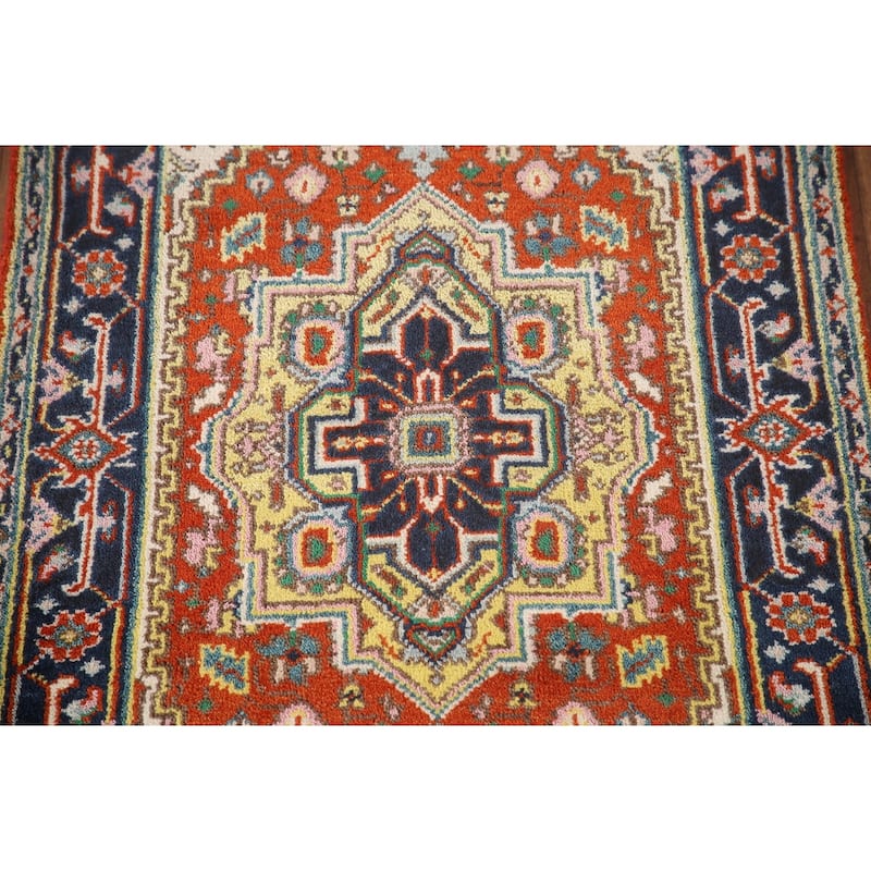 Geometric Heriz-Serapi Accent Rug Handmade Orange Wool Carpet - 3'0"x 5'7"