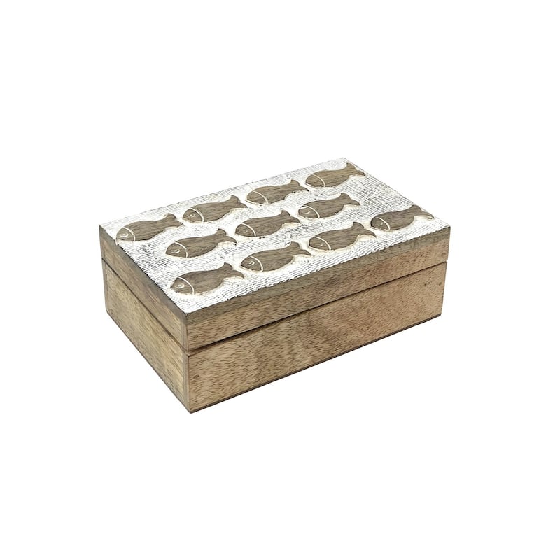 S/2 Wood Fish Carved Boxes