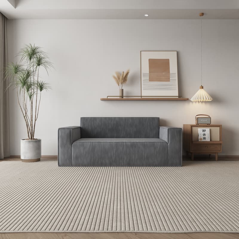 Memory Foam Deep Seat Sofa Corduroy 3 Seater Couch for Living Room - Grey