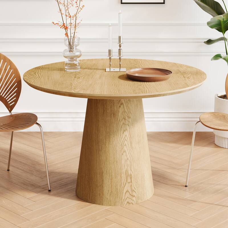 Modern Round Dining Table 43 Inch MDF Wood Grain Minimalist Design