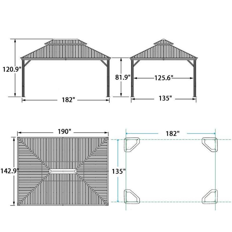 PURPLE LEAF Outdoor Galvanized Steel Roof Aluminum Frame Hardtop Gazebo with Netting,Curtains included
