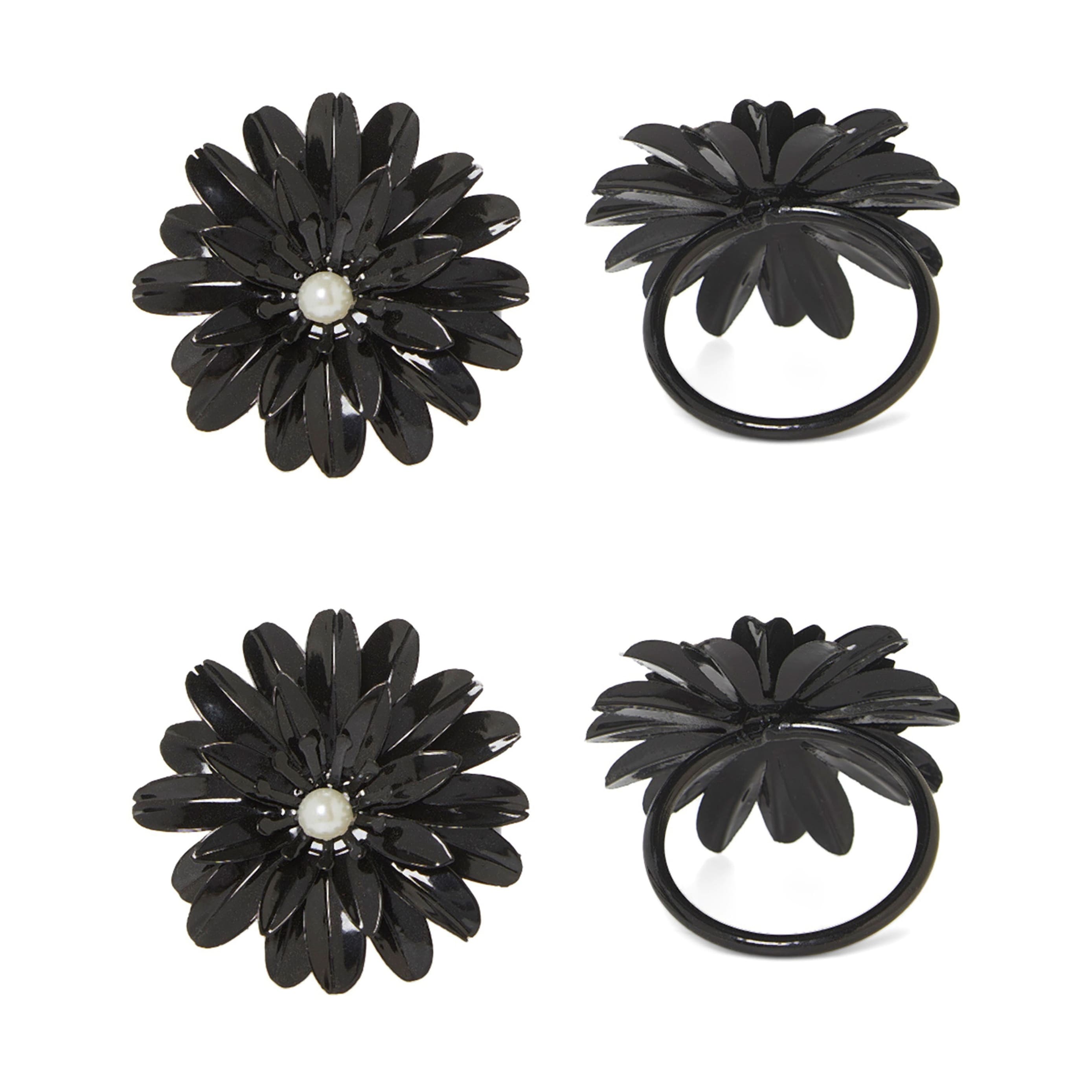 Flower Napkin Rings Set of 8 (Black Pearl)