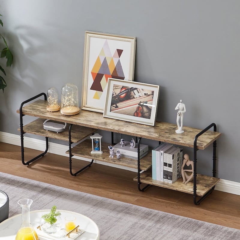 VECELO Industrial TV Stand for TV up to 71 inch,Entertainment Center TV Console Table - 71 inches - Grey