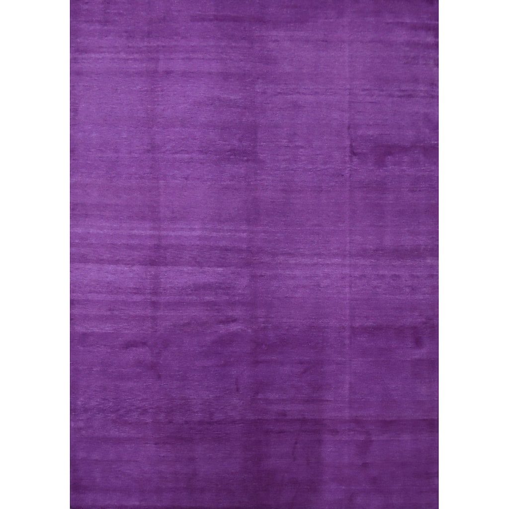 Hand Knotted Oriental 100% Wool Carpet Modern Solid Purples Gabbeh Area Rug - 12' 2'' X 9' 3''