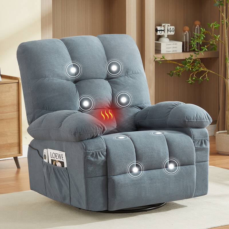 Massage Recliner Chair with Vibration and Lumbar Heating 350LB Capacity Swivel Rocker - Blue