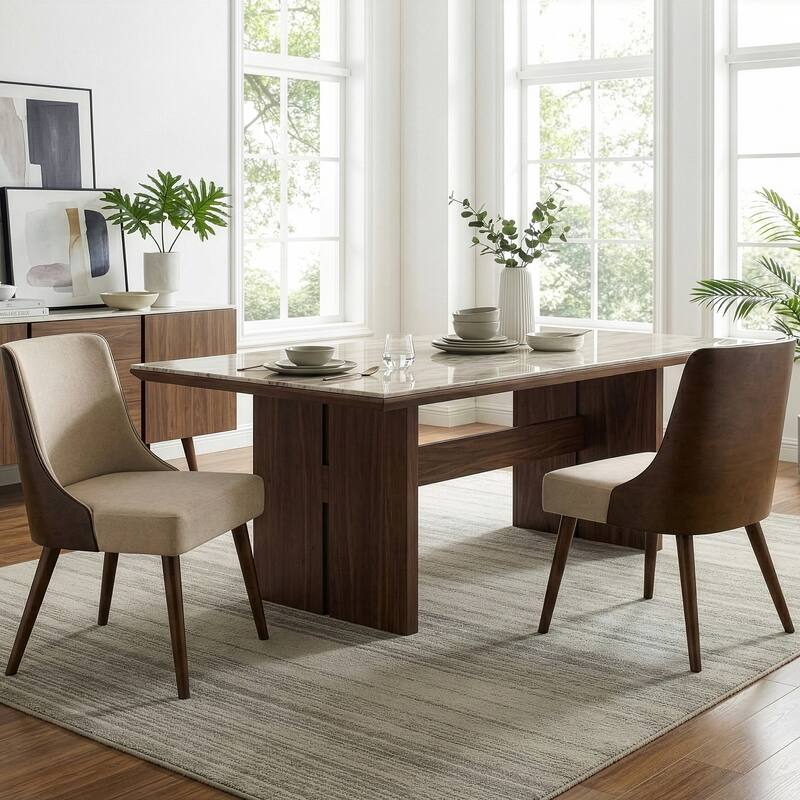 Esmy Beige Fabric Chair with Dark Brown Bentwood Back (Set of 2)