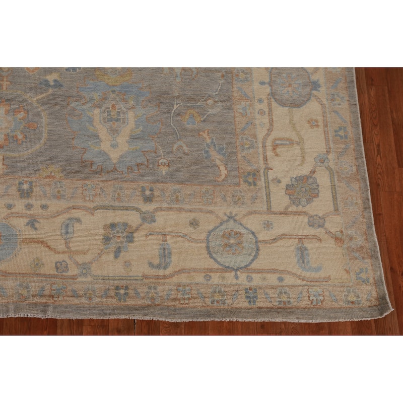 Hand Knotted Oriental 100% Wool Carpet Transitional All-Over Greys & Charcoal Oushak Area Rug - 12' 0'' X 8' 11''
