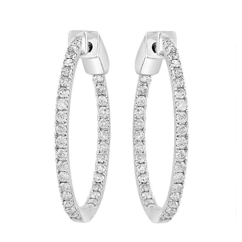 Effy Women's Large 14k White Gold Pave Diamond Hoop Earrings