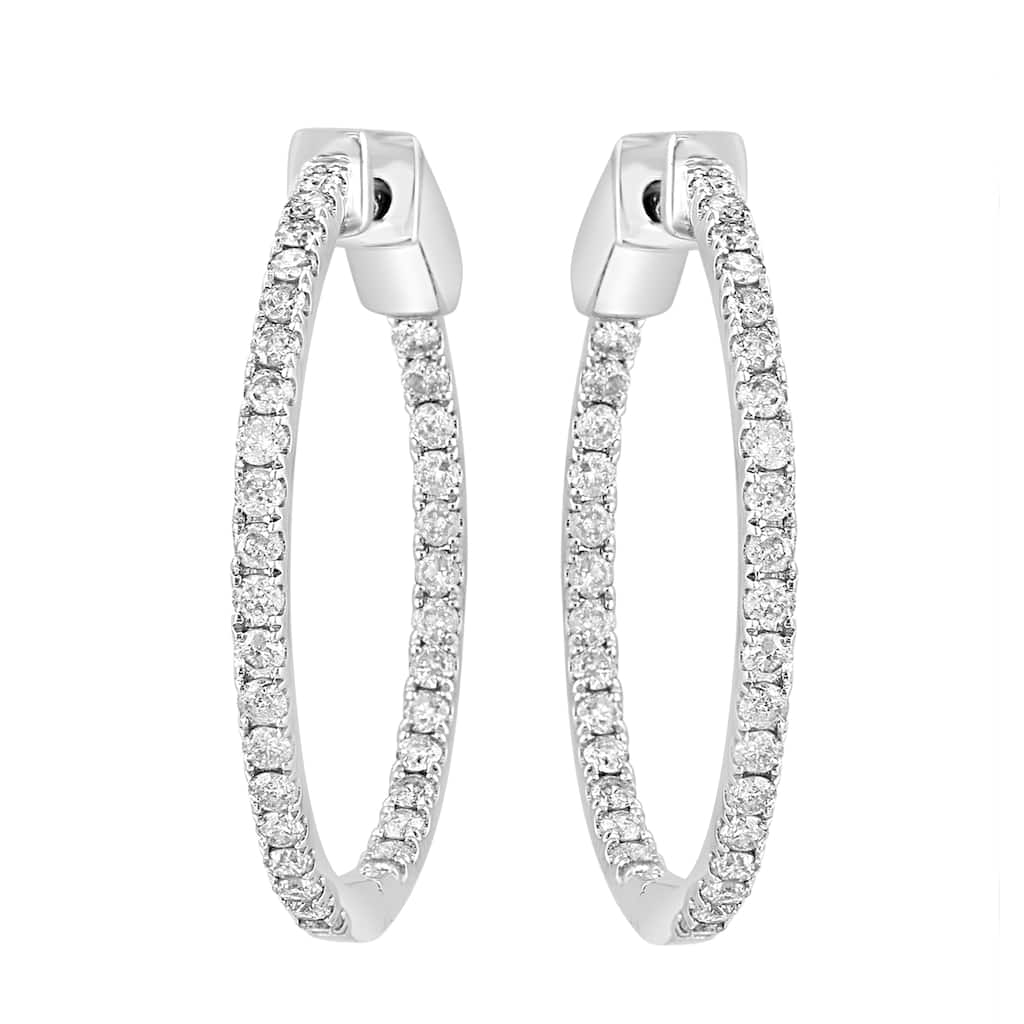 Effy Women's Large 14k White Gold Pave Diamond Hoop Earrings