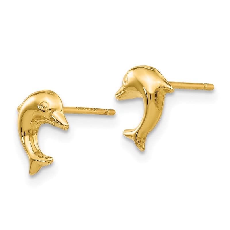 Curata 14k Yellow Gold Polished Small Dolphin Post Earrings (8mmx9mm)