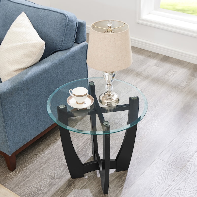 23.5-Inch Round Tempered Glass Coffee Table - Modern Centerpiece for Compact Spaces‌ - 23.5 inch - Black