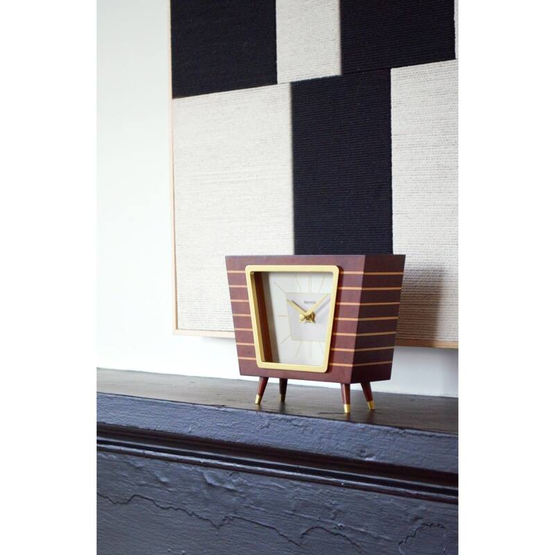 Wooden Frame Retro-Style Table Clock - 8" - Brown and Gold
