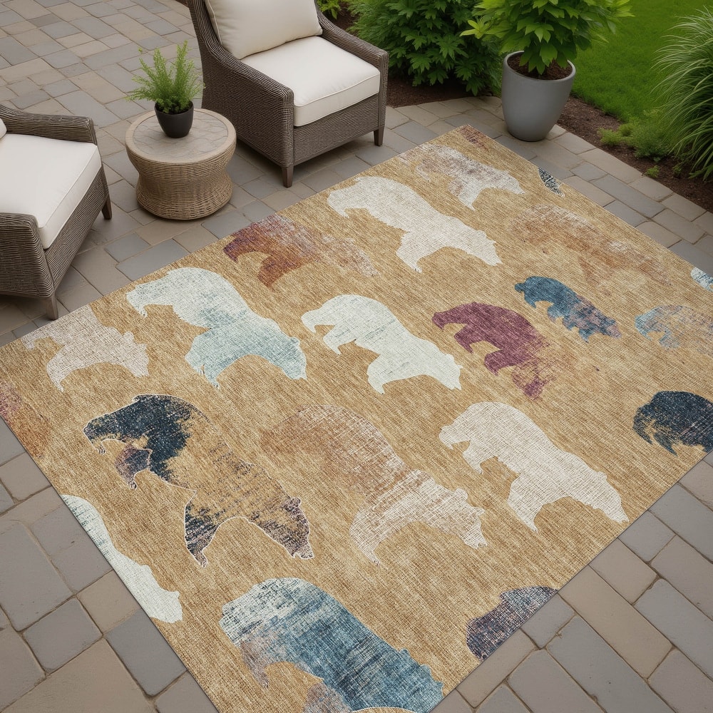 Machine Washable Indoor/ Outdoor Modern Bear Chantille Rug