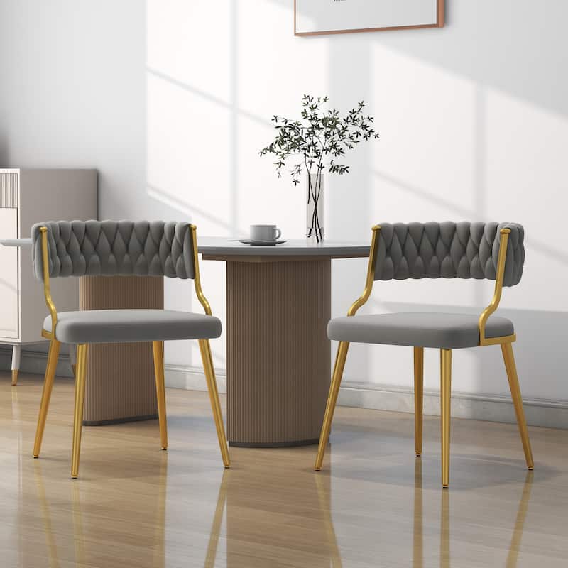 Set of 4 Tufted Velvet Dining Chair with Metal Legs - Grey - Set of 2