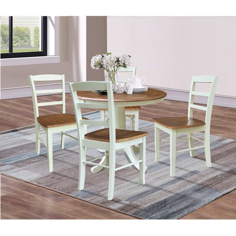 36" Round Top Pedestal Extendable Table With 12" Leaf and Madrid Chairs