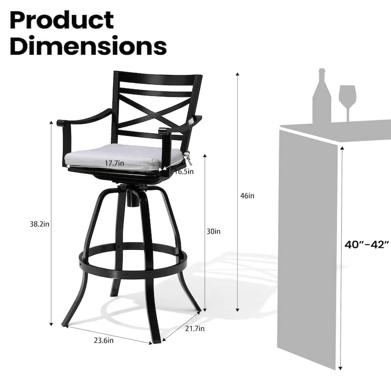 Pellebant Patio Outdoor Indoor Aluminum Swivel Bar Stools Dining Chairs with Sunbrella Cushion