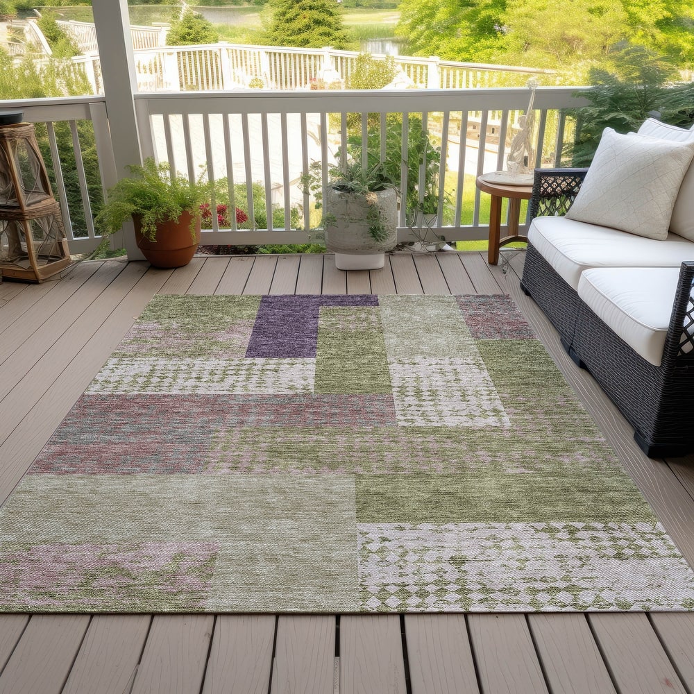 Machine Washable Indoor/ Outdoor Modern Blocks Chantille Rug