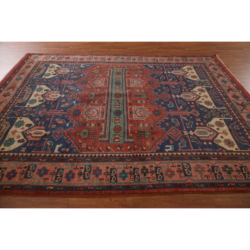 Geometric Sirjan Oriental Area Rug Hand-knotted Red Wool Carpet - 7'10"x 9'10"