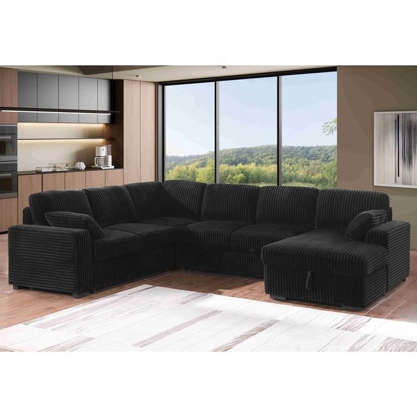 Modern Corduroy Sectional With Storage Chaise Lounge