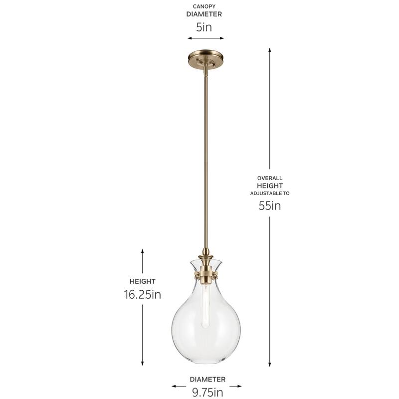Kichler Lighting Laria 9.75 Inch 1 Light Pendant with Clear Glass in Champagne Bronze