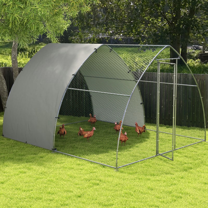 PawHut Chicken Run, Large Metal Chicken Coop with Waterproof and Anti-UV Cover, Walk in Poultry Cage Outdoor for 8-12 Chickens